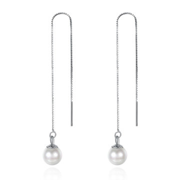 925 Sterling Silver Long Dangle Hanging Pearl Earrings